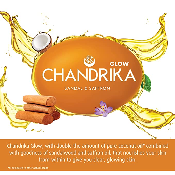 Chandrika Sandal & Saffron Glow Soap, 75g (Pack of 6) For Clear Glowing Skin